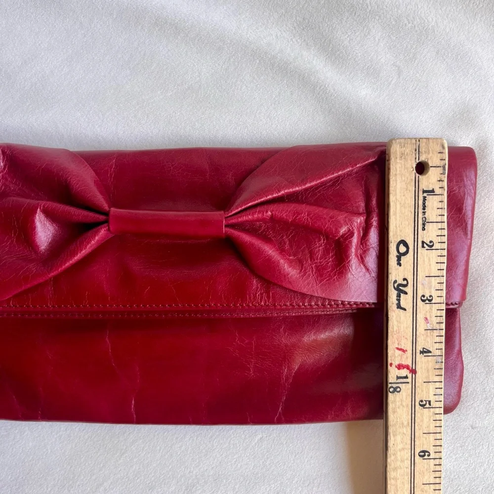 HOBO International Leather Bow Clutch Purse in Pink Red Fuchsia - Picture 10 of 11